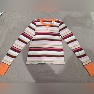 aerie Orange, Pink, Brown and Cream Striped Long Sleeve Tee